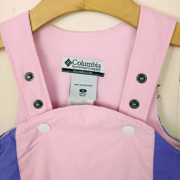 Columbia Snowsuit Pink 12M Jacket Bib Set Waterproof Fleece Hood Pockets - Picture 9 of 14